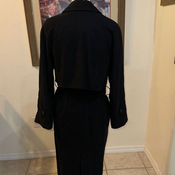 London Fog Black Long Double Breasted Trench Coat w/ Matching Belt Size 6P - Picture 13 of 15